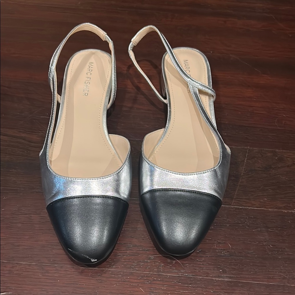 Marc Fisher Women's Silver and Black Flats